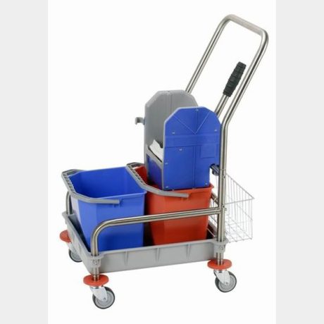 Carro limpieza mod-390 2 cubos 12L. prensa + cesta metálica